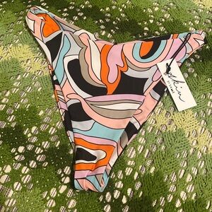 Colorblocked geometric bikini hi-cut cheeky Large retro print NWT